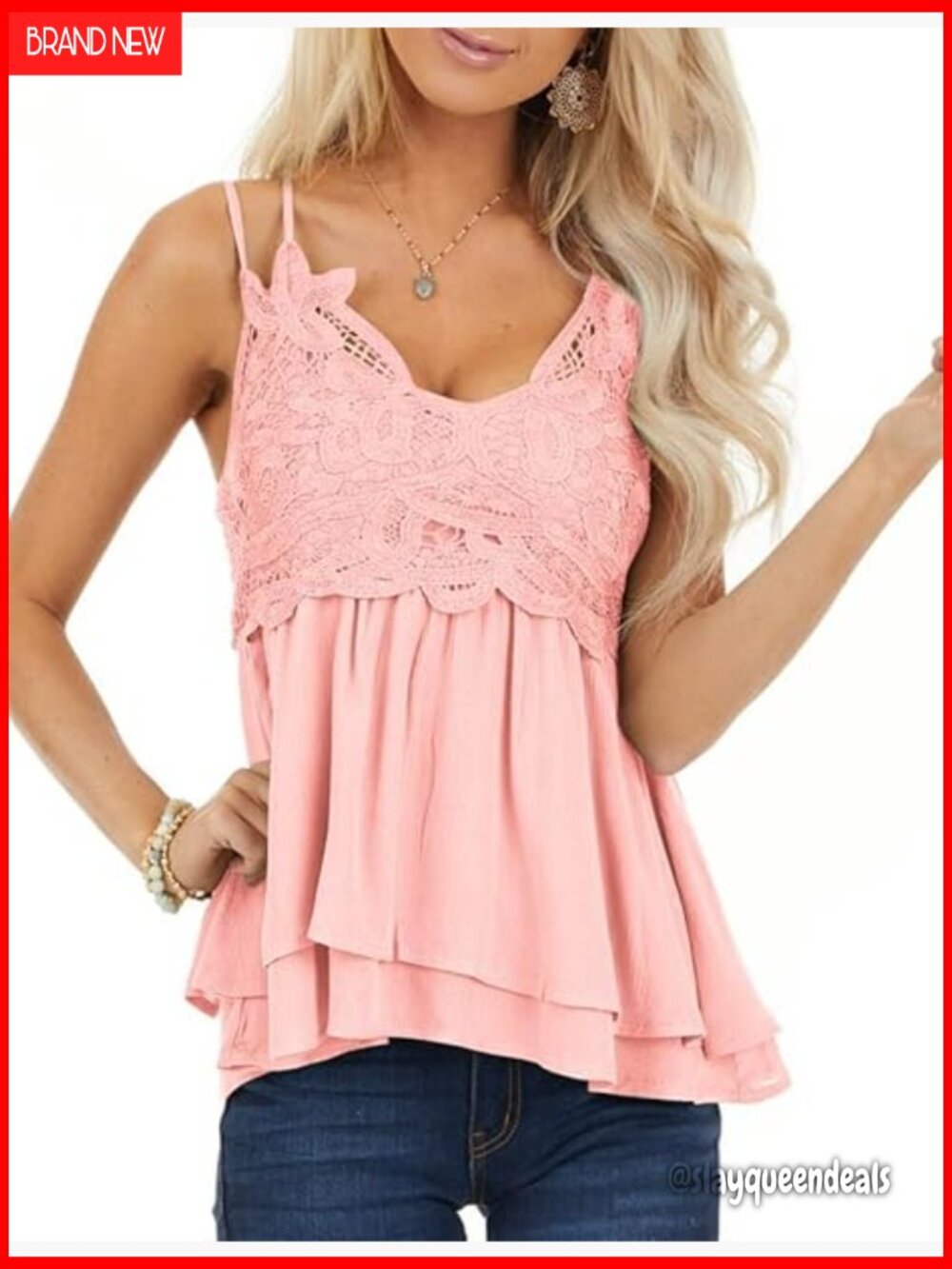 Lace Chiffon Babydoll Tank Top Adjustable Straps Smocked Back Summer
